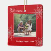 赤モダン白フレーム家族の写真クリスマス セラミックオーナメント (左)