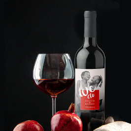 赤モダン白ブラシの写結婚真 ワインラベル