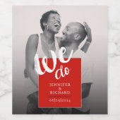 赤モダン白ブラシの写結婚真 ワインラベル (シングルラベル)