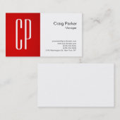 赤モダン白モノグラムプロフェッショナル 名刺 (正面/裏面)