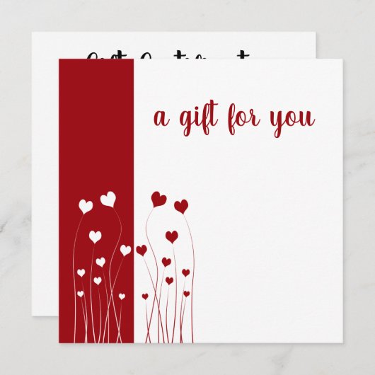 赤モダン白ロマンチックラブハートギフトカード (正面/裏面)