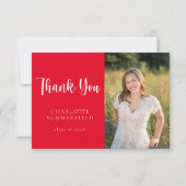 赤モダン白卒業サンキューカード 招待状 (正面)