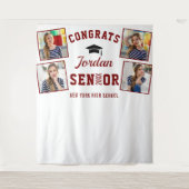 赤モダン白卒業4フォトブース背景 タペストリー (正面)