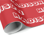 赤モダン白名前をカスタムする文字誕生日ギフト ラッピングペーパー (ロールコーナー)