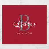 赤モダン白定型モノグラムパーソナライズされた スパークリングワインラベル (シングルラベル)