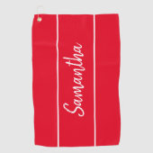 赤モダン白文字モノグラム女性 ゴルフタオル (正面)