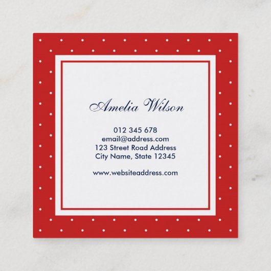 赤モダン白水玉模様赤リボンモノグラム スクエア名刺 (裏面)