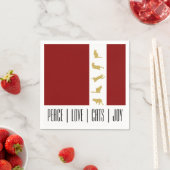 赤モダン白金ゴールドキャットクリスマス紙 スタンダードカクテルナプキン (インサイチュ)