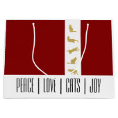 赤モダン白金ゴールドクリスマスキャット ラージペーパーバッグ (正面)