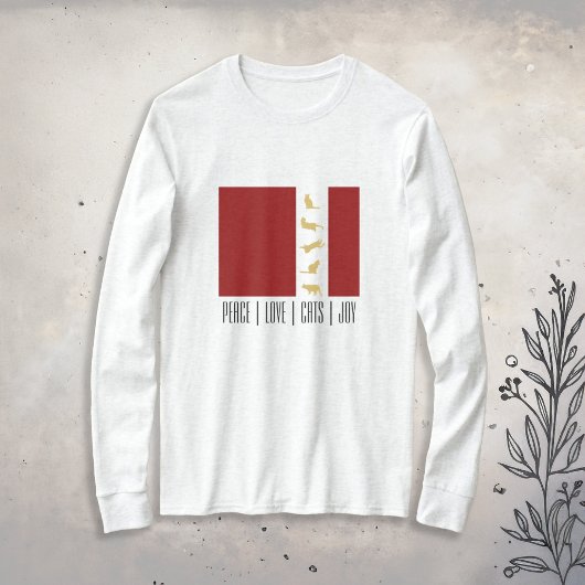 赤モダン白金ゴールドクリスマスキャット Tシャツ