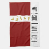 赤モダン白金ゴールド猫クリスマス キッチンタオル (縦)