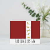 赤モダン白金ゴールド猫クリスマス シーズンポストカード (スタンド正面)