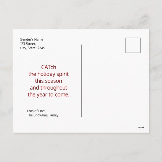 赤モダン白金ゴールド猫クリスマス シーズンポストカード (裏面)