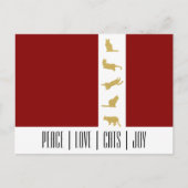 赤モダン白金ゴールド猫クリスマス シーズンポストカード (正面)