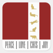 赤モダン白金ゴールド猫クリスマス スクエアシール (正面)