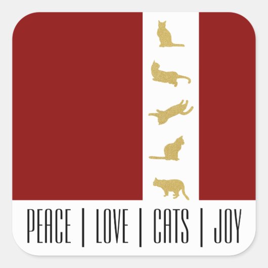 赤モダン白金ゴールド猫クリスマス スクエアシール (正面)