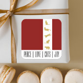 赤モダン白金ゴールド猫クリスマス スクエアシール