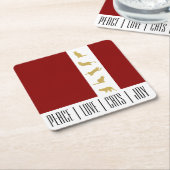 赤モダン白金ゴールド猫クリスマス スクエアペーパーコースター (アングル)