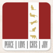 赤モダン白金ゴールド猫クリスマス スクエアペーパーコースター (正面)