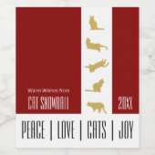 赤モダン白金ゴールド猫クリスマス ワインラベル (シングルラベル)