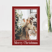 赤モダン白2枚フォトファミリーメリークリスマス シーズンカード (正面)