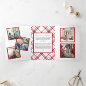 赤モダン白Plaid 8枚の写真 三つ折りクリスマスカード (内部)