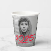 赤モダン破線2025写真卒業 紙コップ (正面)