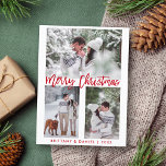 赤モダン筆の台本メリークリスマスフォト ポストカード<br><div class="desc">赤いモダンブラシスクリプトメリークリスマスフォトポストカード</div>