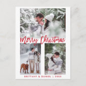赤モダン筆の台本メリークリスマスフォト ポストカード (正面)