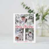 赤モダン筆の台本メリークリスマスフォト ポストカード (スタンド正面)