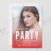 赤モダン紙吹雪Any Age Photo Birthday Party 招待状 (正面)