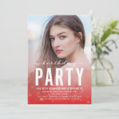 赤モダン紙吹雪Any Age Photo Birthday Party 招待状 (スタンド正面)