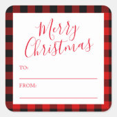 赤モダン素朴黒の格子模様クリスマスプレゼントラベル スクエアシール (正面)