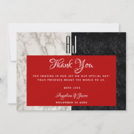 赤モダン結婚の サンキューカード