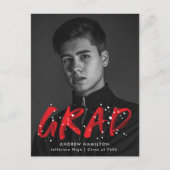 赤モダン絵を描（ばちゃばちゃ）跳ねる写真卒業パーティー インビテーションポストカード (正面)