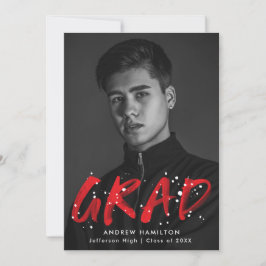 赤モダン絵を描（ばちゃばちゃ）跳ねる写真卒業パーティー 招待状