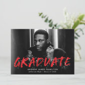 赤モダン絵を描(ばちゃばちゃ)跳ねる写真卒業 案内状 (スタンド正面)