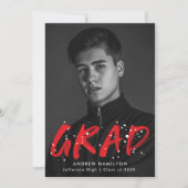 赤モダン絵を描（ばちゃばちゃ）跳ねる写真卒業 案内状 (正面)