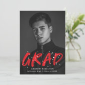 赤モダン絵を描（ばちゃばちゃ）跳ねる写真卒業 案内状 (スタンド正面)