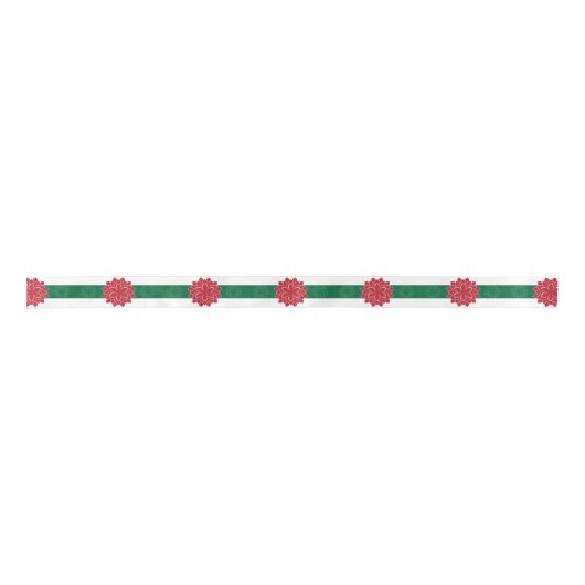 赤モダン緑と白ホリデーポインセチア サテンリボン (正面)