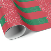 赤モダン緑と白ホリデーポインセチア ラッピングペーパー (ロールコーナー)