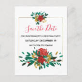 赤モダン緑と金ゴールドのクリスマス日付を保存 インビテーションポストカード (正面)