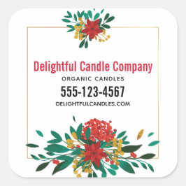 赤モダン緑と金ゴールドクリスマスフローラ事業 スクエアシール