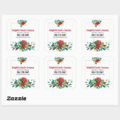 赤モダン緑と金ゴールドクリスマスフローラ事業 スクエアシール (シート)