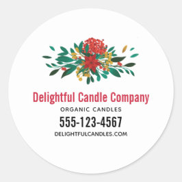 赤モダン緑と金ゴールドクリスマスフローラ事業 ラウンドシール