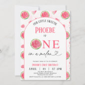 赤モダン緑のアーチワンのメロンの最初の誕生日 招待状 (正面)