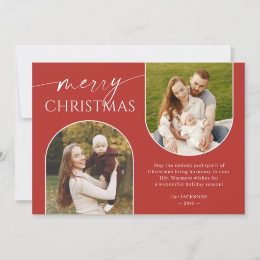 赤モダン緑のアーチ写真フレームクリスマス シーズンカード (正面)
