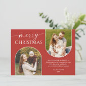 赤モダン緑のアーチ写真フレームクリスマス シーズンカード (スタンド正面)