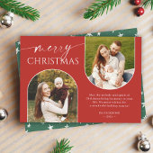 赤モダン緑のアーチ写真フレームクリスマス シーズンカード