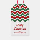 赤モダン緑のストライプクリスマス ギフトタグ (正面)